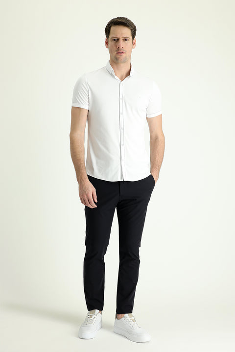 Black Techno-Line 7 Drop Slim Fit Narrow Cut Pants with Elastic Waistband and Drawstring, Made of Lycra Fabric