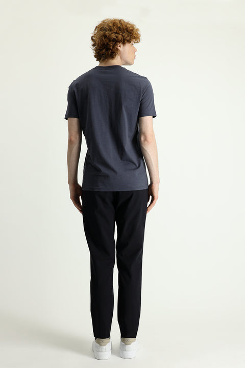 Black Techno-Line 7 Drop Slim Fit Narrow Cut Pants with Elastic Waistband and Drawstring, Made of Lycra Fabric