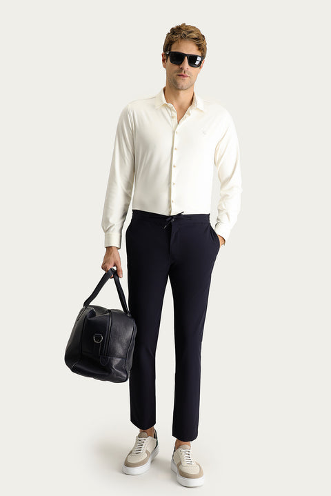 Dark Navy Techno-Line 7 Drop Slim Fit Trousers with Elastic Waistband and Lycra Fabric