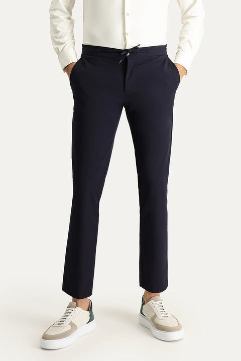 Dark Navy Techno-Line 7 Drop Slim Fit Trousers with Elastic Waistband and Lycra Fabric
