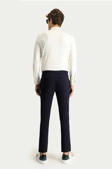 Dark Navy Techno-Line 7 Drop Slim Fit Trousers with Elastic Waistband and Lycra Fabric