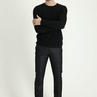 Black 6 Drop Regular Fit Standard Cut Classic Patterned Fabric Trousers