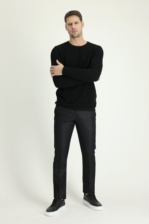 Black 6 Drop Regular Fit Standard Cut Classic Patterned Fabric Trousers