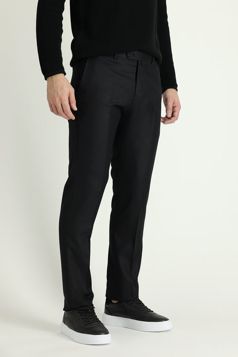 Black 6 Drop Regular Fit Standard Cut Classic Patterned Fabric Trousers