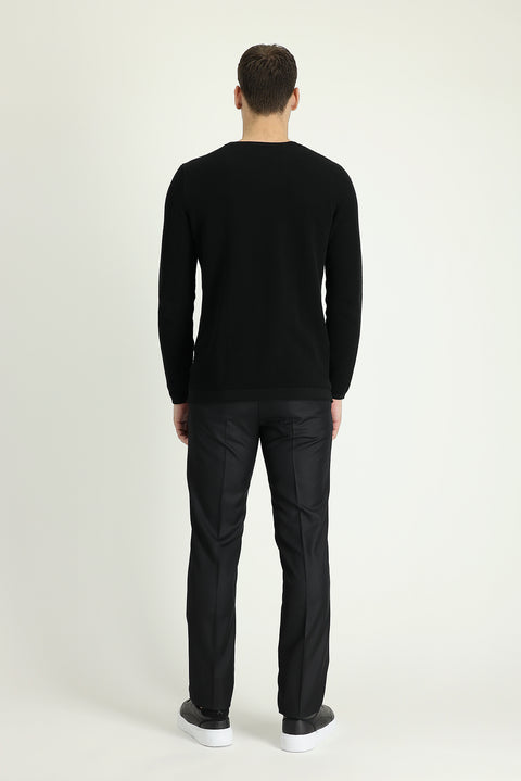 Black 6 Drop Regular Fit Standard Cut Classic Patterned Fabric Trousers