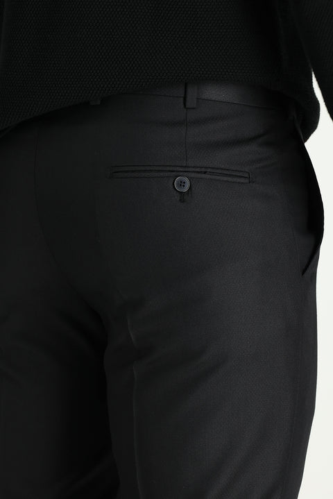 Black 6 Drop Regular Fit Standard Cut Classic Patterned Fabric Trousers