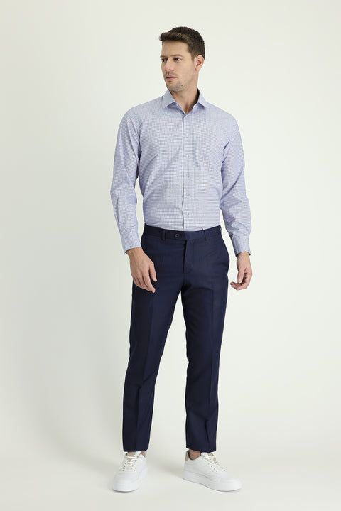Dark Navy 7 Drop Slim Fit Classic Patterned Fabric Trousers