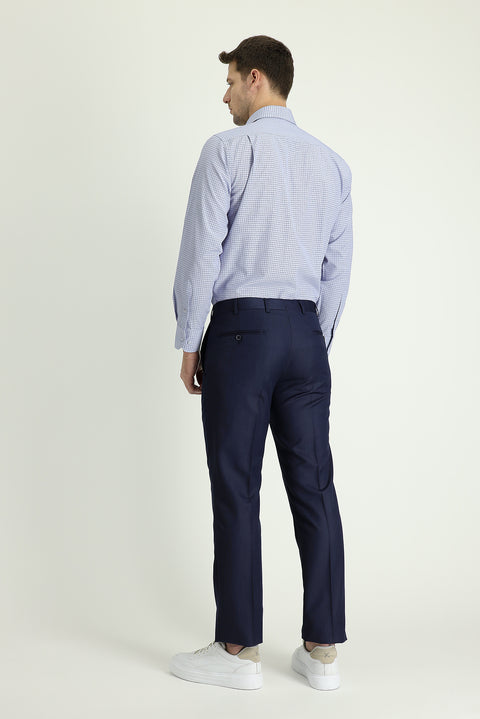 Dark Navy 6 Drop Regular Fit Standard Cut Classic Patterned Fabric Trousers