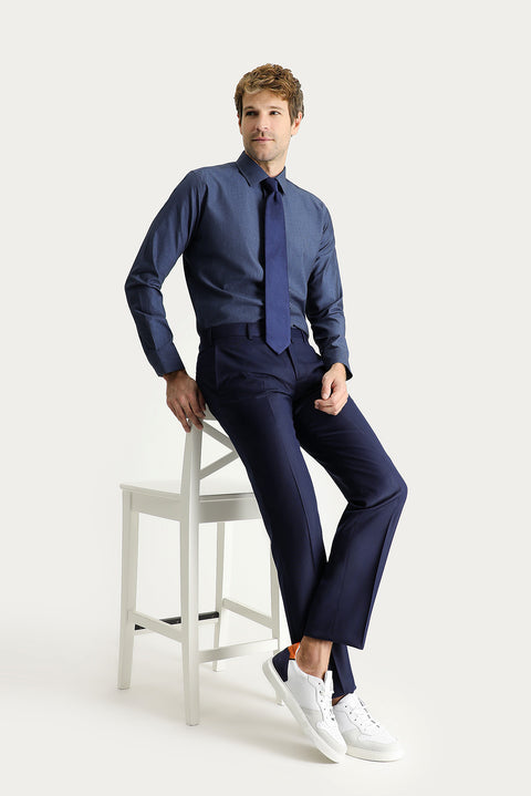 Koyu Lacivert 4 Drop Relaxed Fit Rahat Kesim Klasik Kumaş Pantolon