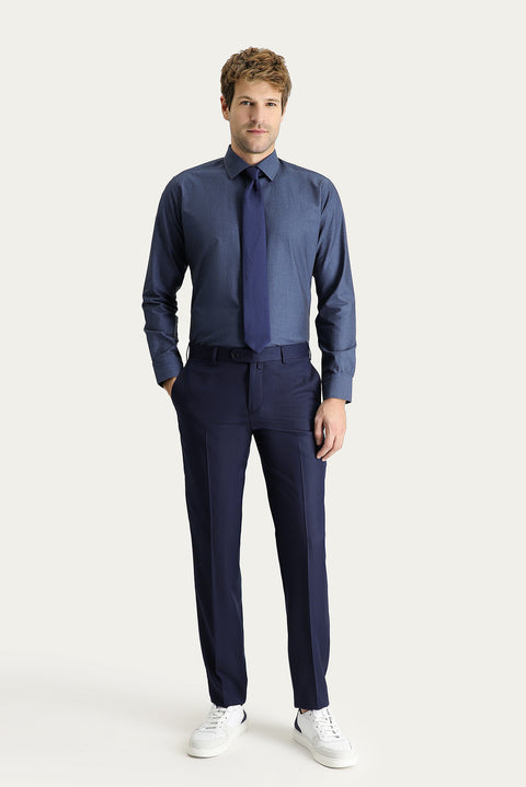 Dark Navy 7 Drop Slim Fit Classic Fabric Trousers