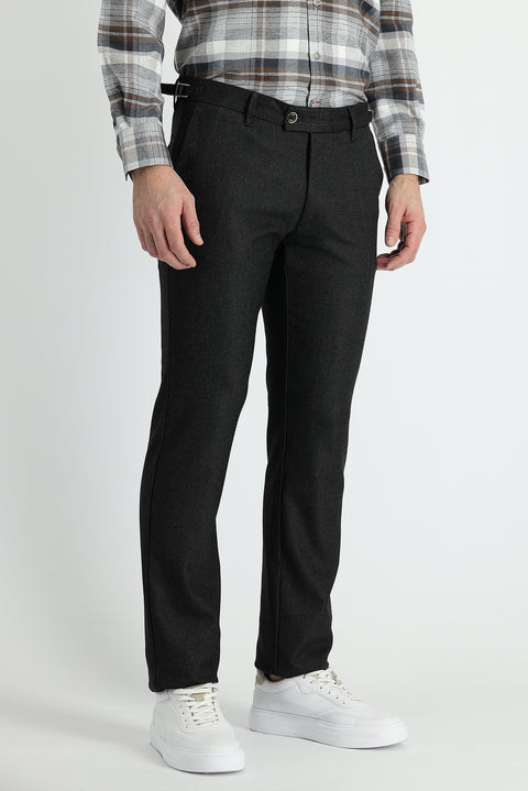 Koyu Füme 7 Drop Slim Fit Dar Kesim Likralı Klasik Kuşgözü Kumaş Pantolon