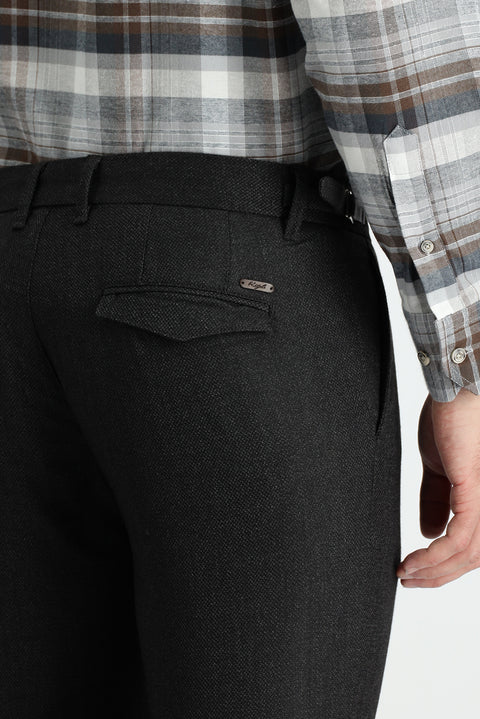Koyu Füme 7 Drop Slim Fit Dar Kesim Likralı Klasik Kuşgözü Kumaş Pantolon