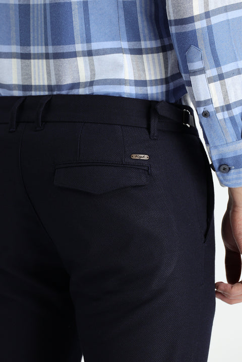 Dark Navy 7 Drop Slim Fit Narrow Cut Lycra Classic Eyelet Fabric Trousers