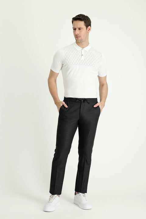 Dark Anthracite 6 Drop Regular Fit Standard Cut Elastic Waist Drawstring Patterned Lycra Classic Fabric Trousers