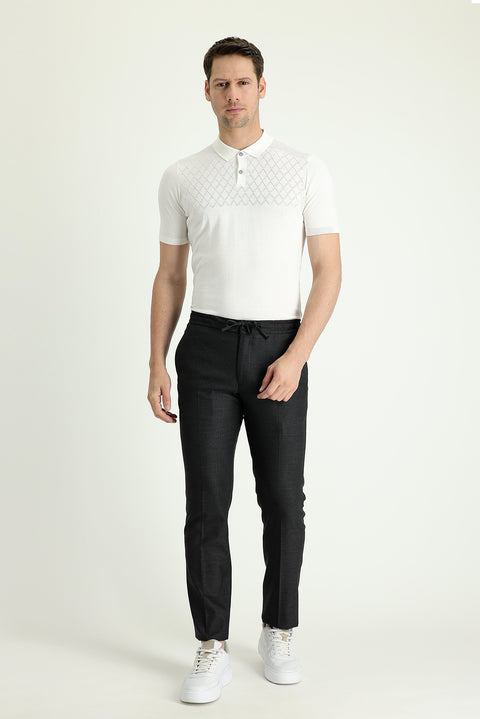 Dark Anthracite 6 Drop Regular Fit Standard Cut Elastic Waist Drawstring Patterned Lycra Classic Fabric Trousers