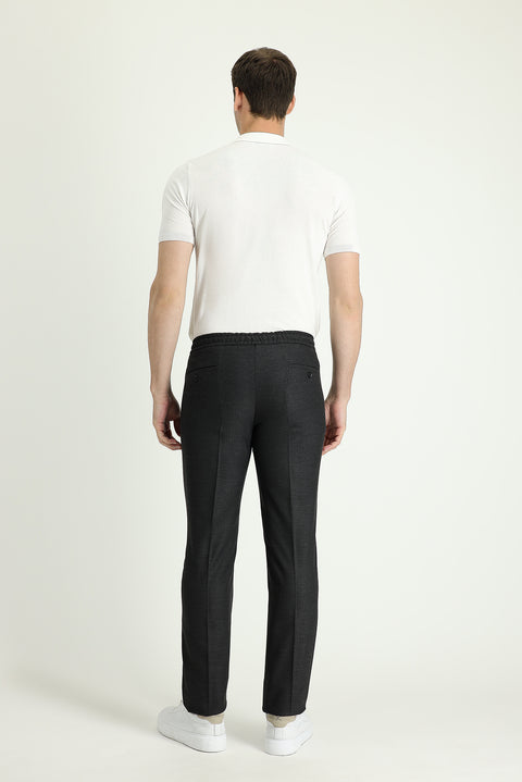 Dark Anthracite 6 Drop Regular Fit Standard Cut Elastic Waist Drawstring Patterned Lycra Classic Fabric Trousers