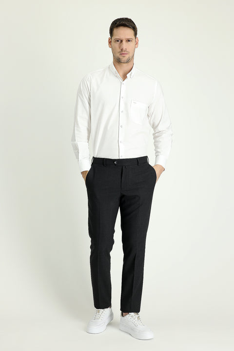 Koyu Antrasit 7 Drop Slim Fit Dar Kesim Yünlü Klasik Kumaş Pantolon