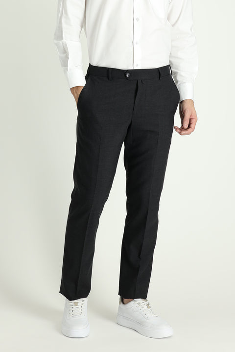 Koyu Antrasit 7 Drop Slim Fit Dar Kesim Yünlü Klasik Kumaş Pantolon