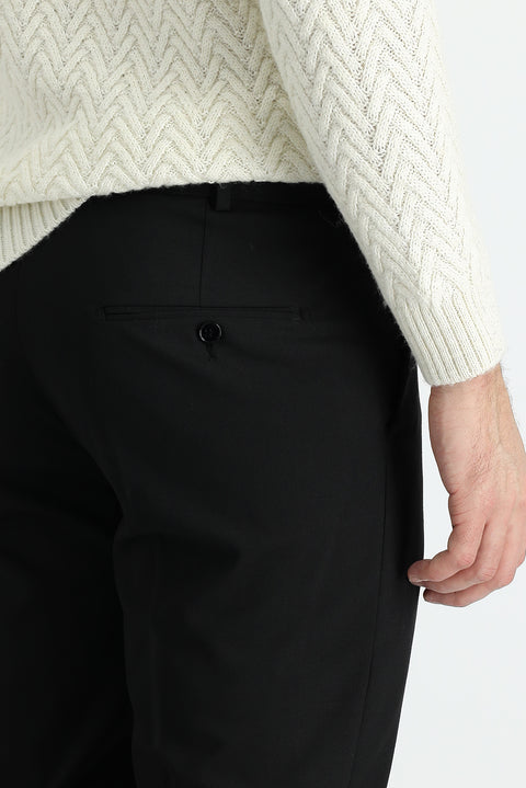 Black 4-Drop Relaxed Fit Casual Cut Classic Wool Fabric Trousers