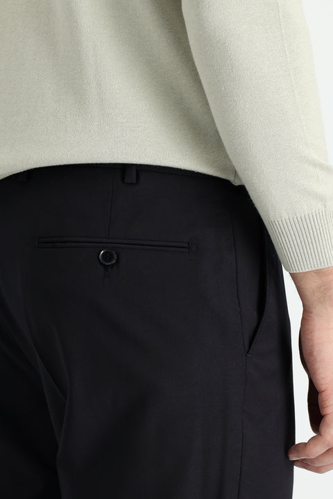Black Navy 7 Drop Slim Fit Narrow Cut Classic Wool Fabric Trousers