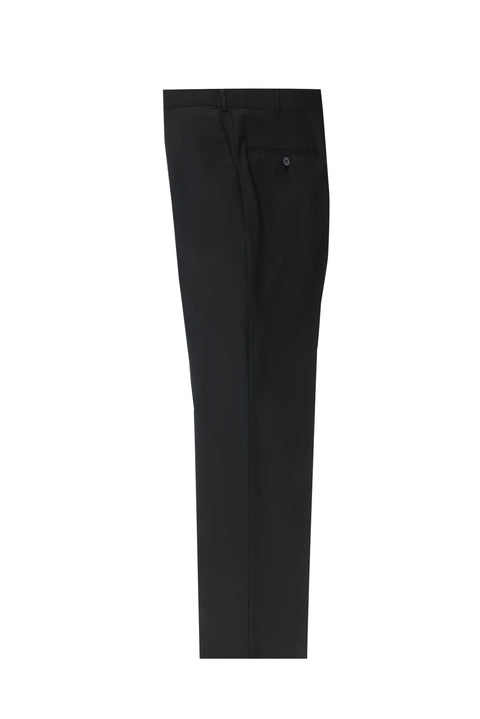 Black 4-Drop Relaxed Fit Casual Cut Classic Wool Fabric Trousers