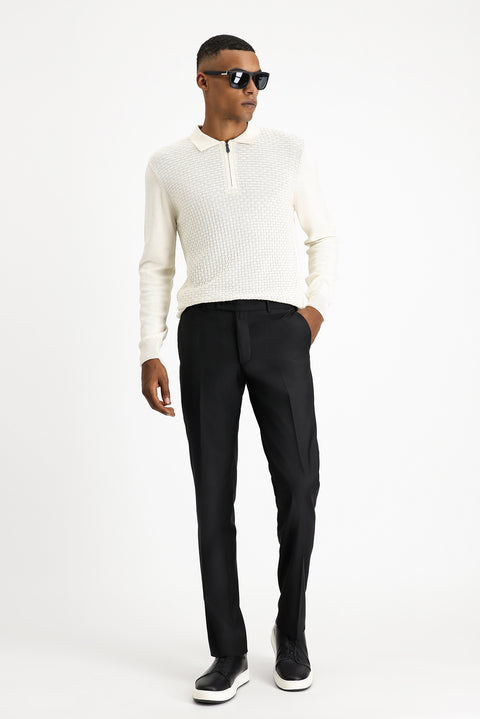 Black 4-Drop Relaxed Fit Casual Cut Classic Wool Fabric Trousers