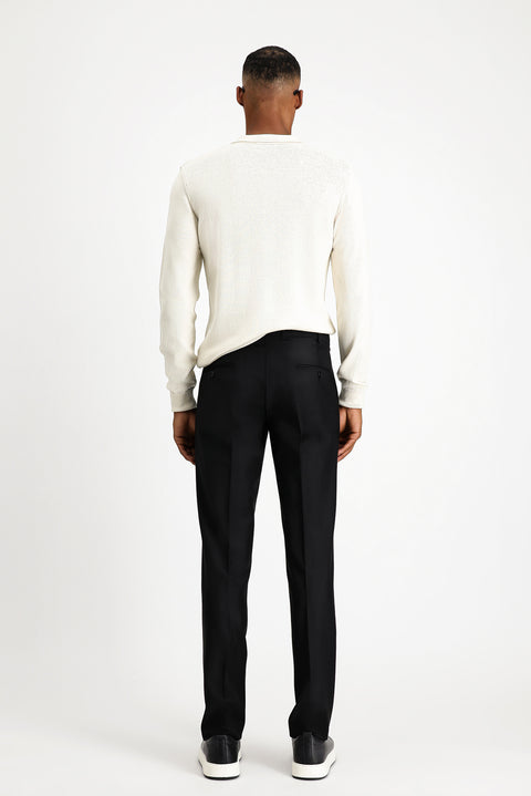 Black 4-Drop Relaxed Fit Casual Cut Classic Wool Fabric Trousers
