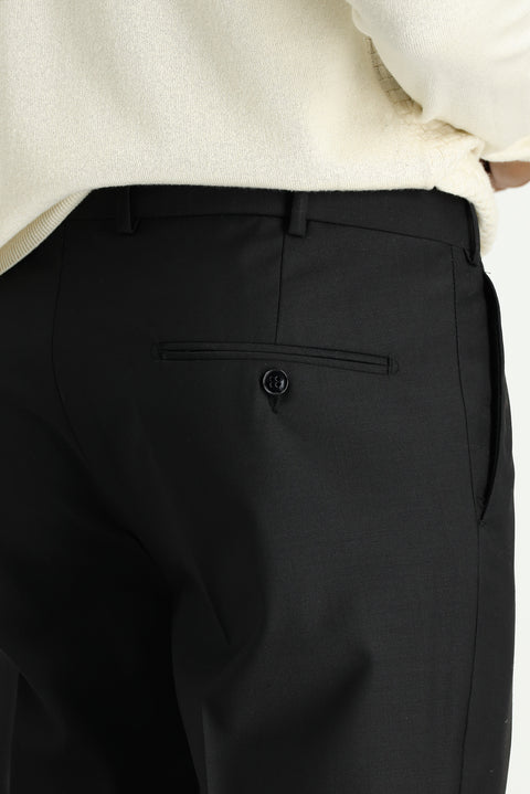 Black 4-Drop Relaxed Fit Casual Cut Classic Wool Fabric Trousers