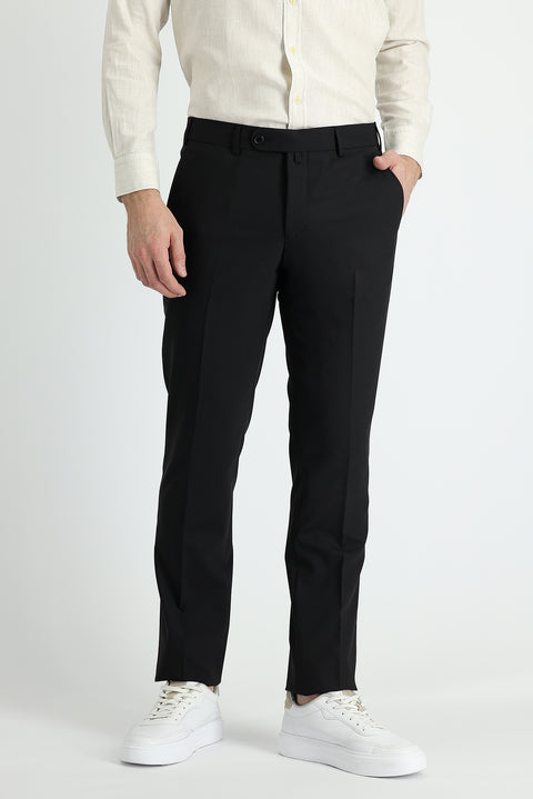 Black 4-Drop Relaxed Fit Casual Cut Classic Wool Fabric Trousers