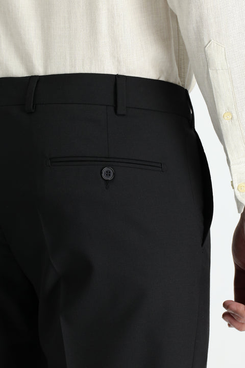 Black 6 Drop Regular Fit Standard Cut Classic Fabric Wool Trousers