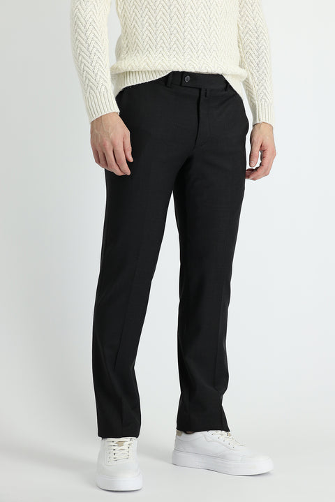 Dark Anthracite 7 Drop Slim Fit Narrow Cut Classic Wool Fabric Trousers