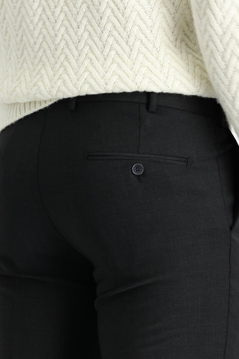 Dark Anthracite 7 Drop Slim Fit Narrow Cut Classic Wool Fabric Trousers
