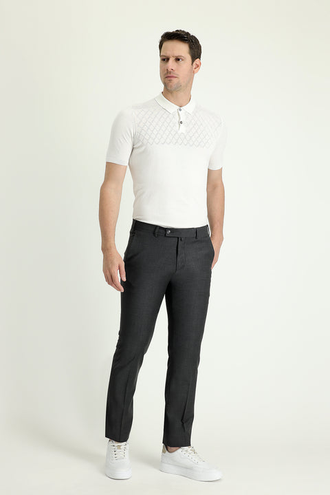 Medium Anthracite 7 Drop Slim Fit Narrow Cut Classic Wool Fabric Trousers