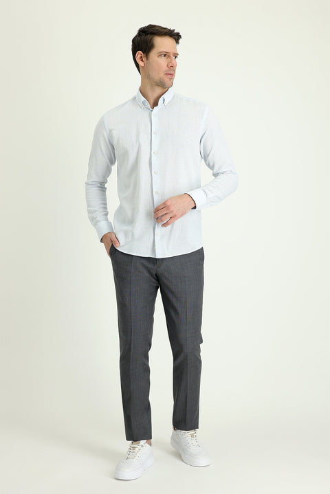 Dark Anthracite 7 Drop Slim Fit Narrow Cut Classic Wool Fabric Trousers