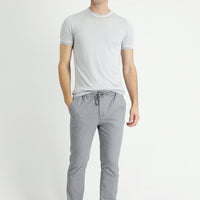 Orta Gri 7 Drop Slim Fit Dar Kesim Beli Lastikli İpli Çizgili Likralı Klasik Kumaş Pantolon