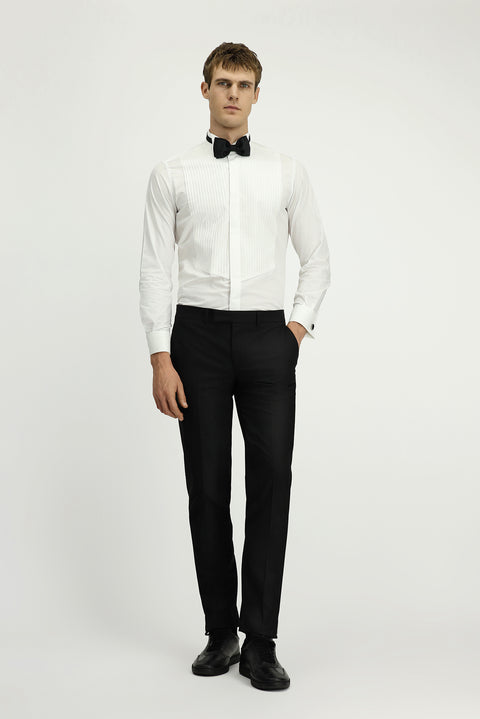 Beyaz Ata Yaka Slim Fit Dar Kesim Piliseli Pamuk Gömlek