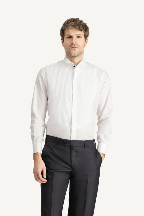 Beyaz Ata Yaka Slim Fit Dar Kesim Pamuk Gömlek
