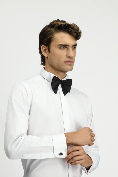 Beyaz Ata Yaka Slim Fit Dar Kesim Pamuk Gömlek