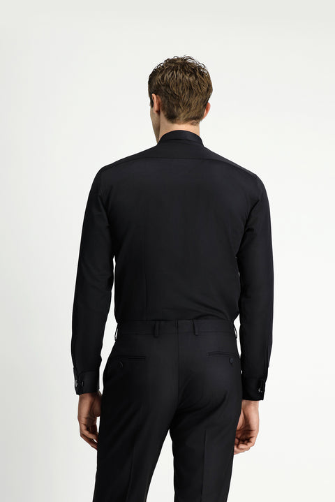 Black, Stand Collar Patterned, Slim Fit, Narrow Cut, Cotton, Easy-Iron Shirt