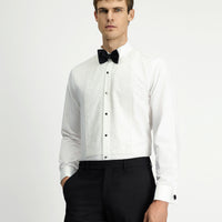 White, Stand Collar Patterned, Slim Fit, Narrow Cut, Cotton, Easy-Iron Shirt