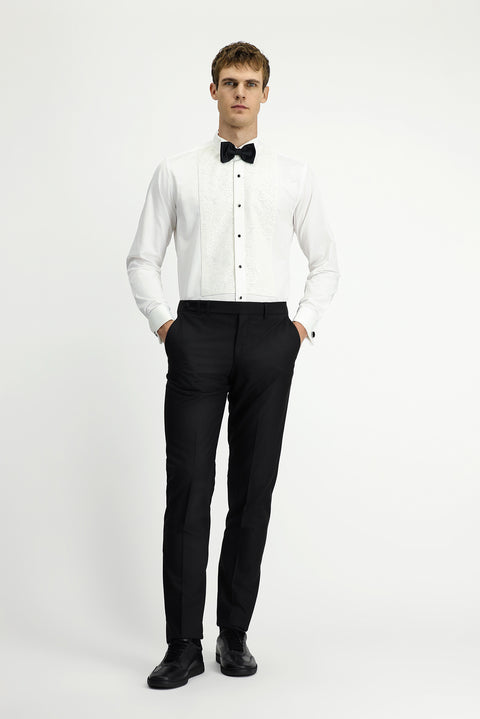 White, Stand Collar Patterned, Slim Fit, Narrow Cut, Cotton, Easy-Iron Shirt
