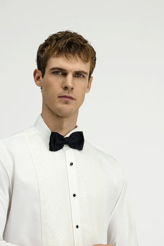  Beyaz Ata Yaka Desenli Slim Fit Dar Kesim Pamuklu Kolay Ütülenebilir Gömlek