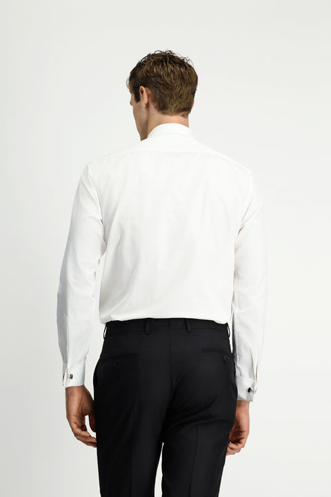 White, Stand Collar Patterned, Slim Fit, Narrow Cut, Cotton, Easy-Iron Shirt