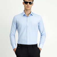 Light Blue Long Sleeve Slim Fit Classic Cuffed Cotton Shirt