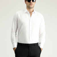 White Long Sleeve Slim Fit Classic Cuffed Cotton Shirt
