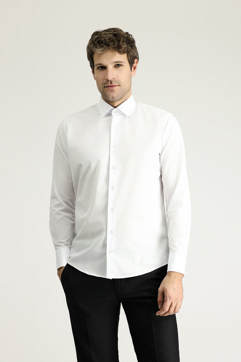 White Long Sleeve Slim Fit Classic Cuffed Cotton Shirt