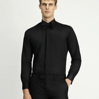 Black Stand Collar Slim Fit Narrow Cut Classic Folded Cuff Nano Care Water Repellent Stain Resistant 4 Seasons Cotton Shirt