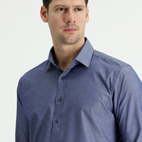 Dark Navy Long Sleeve Slim Fit Classic Patterned Cotton Shirt
