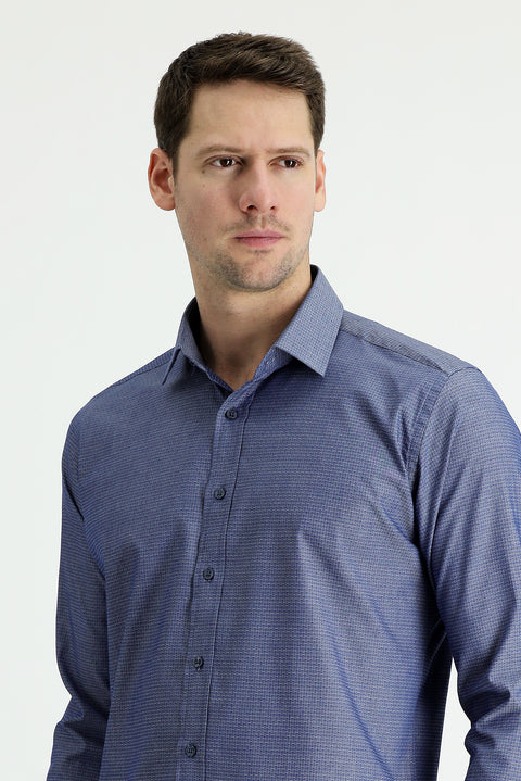 Dark Navy Long Sleeve Slim Fit Classic Patterned Cotton Shirt