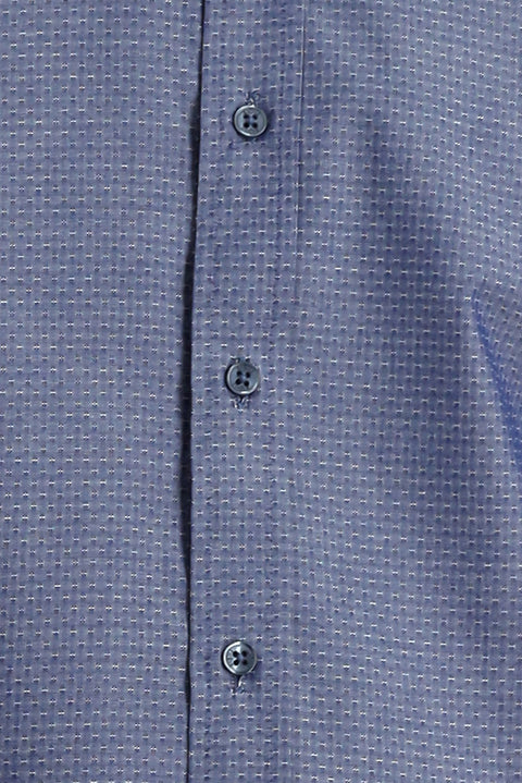 Dark Navy Long Sleeve Slim Fit Classic Patterned Cotton Shirt
